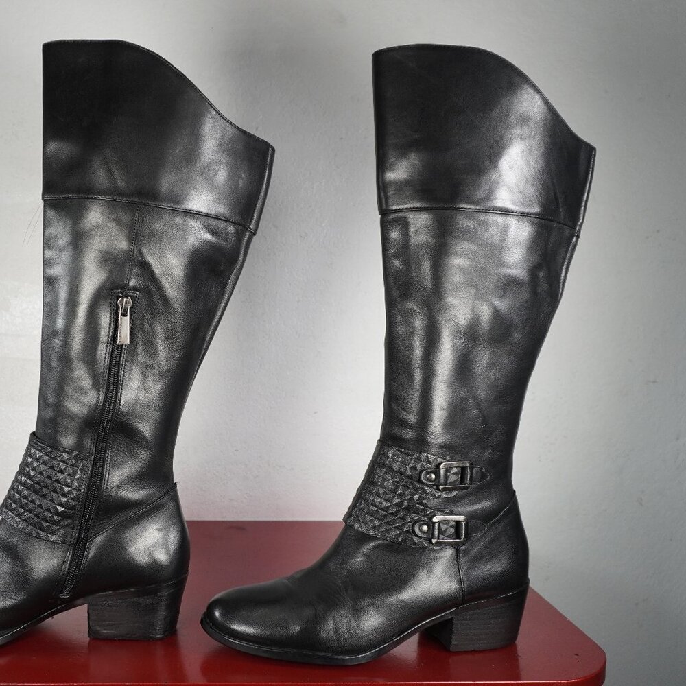 Women's Vince Camuto Black Leather Knee High Long Fashion Riding Boots 8